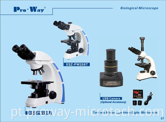 Microscópio biológico Trinocular LED liderado por LED para laboratório (XSZ-PW208T)